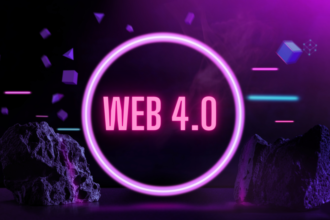 Futuristic neon illustration symbolizing Web 4.0 and the evolution from SEO to GEO, representing how AI and Agentic Commerce are reshaping online visibility for retailers.